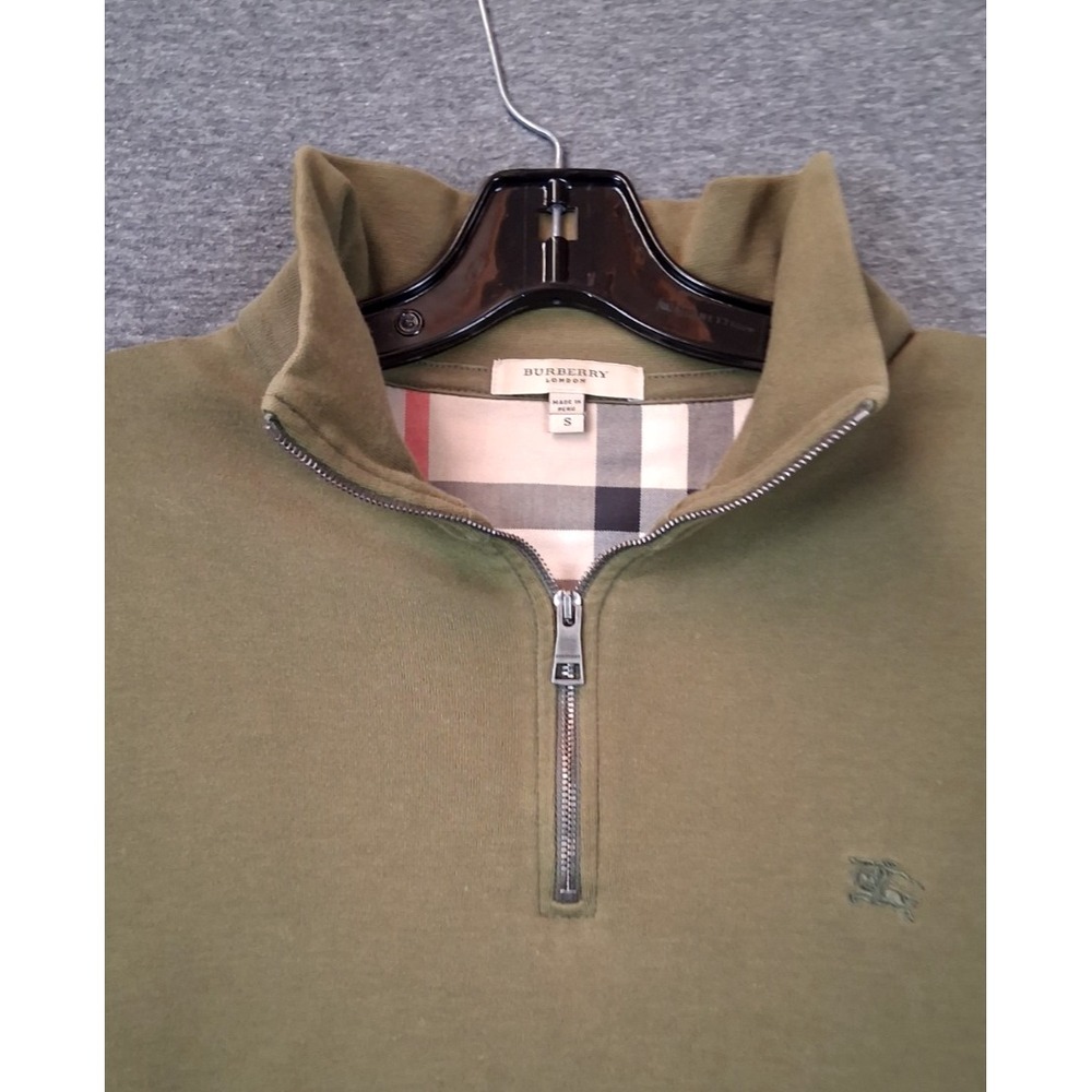 Burberry London Mens Jacket Small 1/4 Zip Green Plaid Trim Academia Old Money